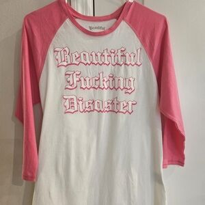 Beautiful Pink & White Raglan Long Sleeve Tee - Graphic Front